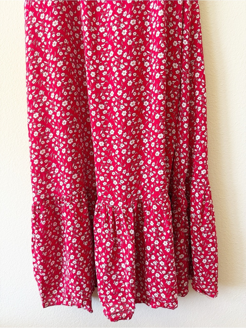 VICI Red Floral Maxi Dress Smocked Back Ruffle Strap Tiered Hem Rayon - Picture 6 of 13
